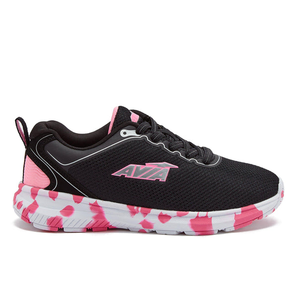 Avia girls black, pink, and white slip-on sneaker with no-tie