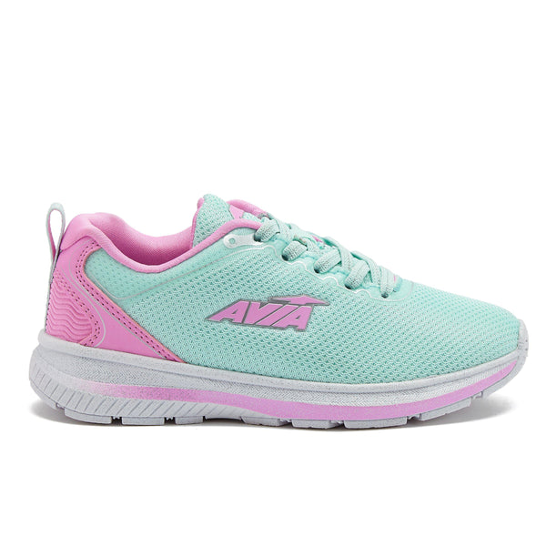 Avia little kid slip-on tie-less light pink, teal green and silver grey sneaker 