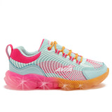 Avia girls light up sneaker with bungee lace easy slip on and off in the clearwater, orange pop, and knockout pink colorway