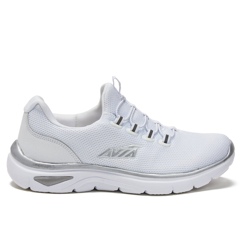 Avia Womens Slip Resistant Sneakers, Bright White/Avia Pink/Silver