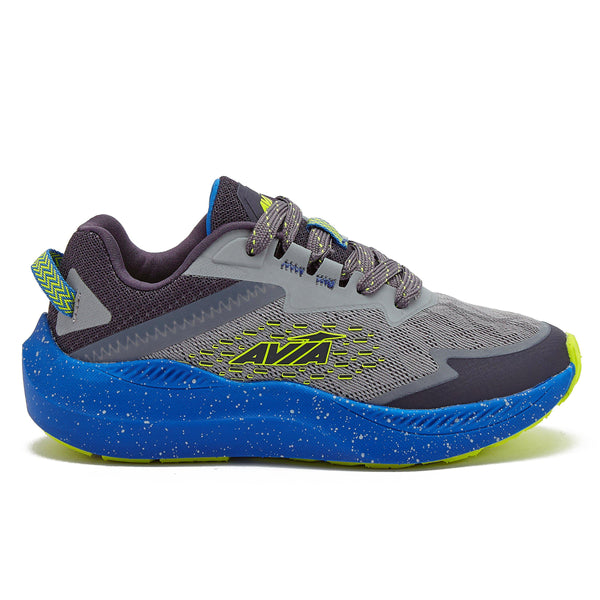 Avia boys running sneakers in grey blue and neon yellow details