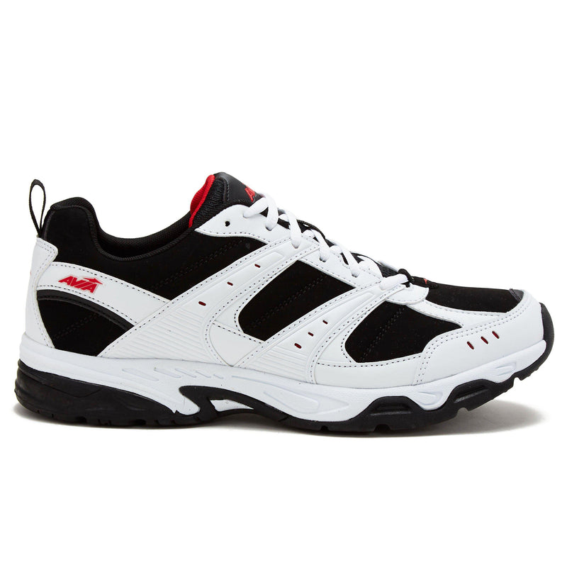 White, black, and red Avia men's lace-up training sneakers